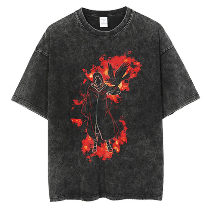 Men Streetwear Tshirt Japanese Anime Naruto Graphic T-Shirt Cotton 2026 Harajuku Washed T Shirt Summer Hip Hop Tops Tees Black