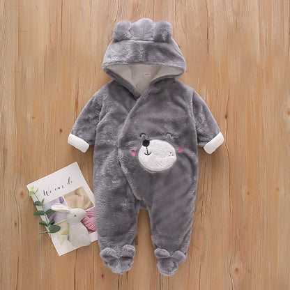 Baby Winter Clothes - Plush Baby Romper With Cute Cartoon Animal Prints For 0-2 Years