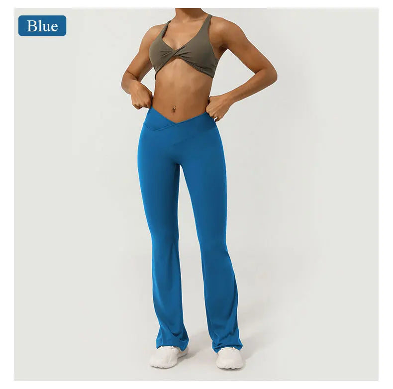 V-Cross Fitness Flare Pants Lifting Buttocks Cross Waist Yoga Sport Leggings Gym Outdoor Acticewear Workout Wide-Leg Pants
