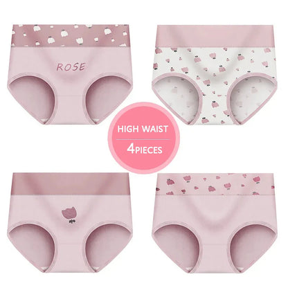 4Pcs/Set High Waist Cotton Panties Women Body Shaper Underwear Fashion Print Panty Girls Briefs Seamless Female Lingerie