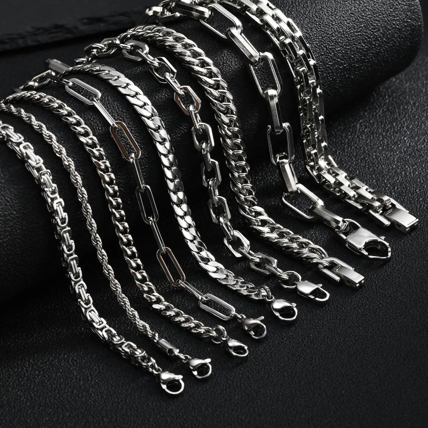 Punk Silver Color Men's Chain Bracelets,Hiphop Stainless Steel Braided Link Wristband,Classic Metal Jewelry Gift for Him Dad