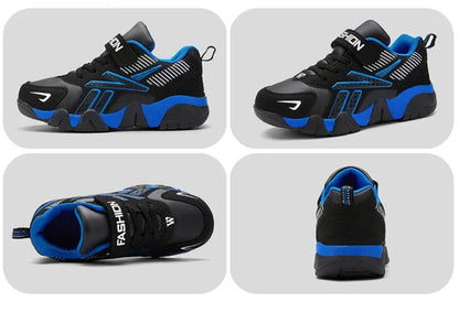 Boys Leather Sneakers - Kids Running Shoes With Rubber Outsole & Hook And Loop Closure