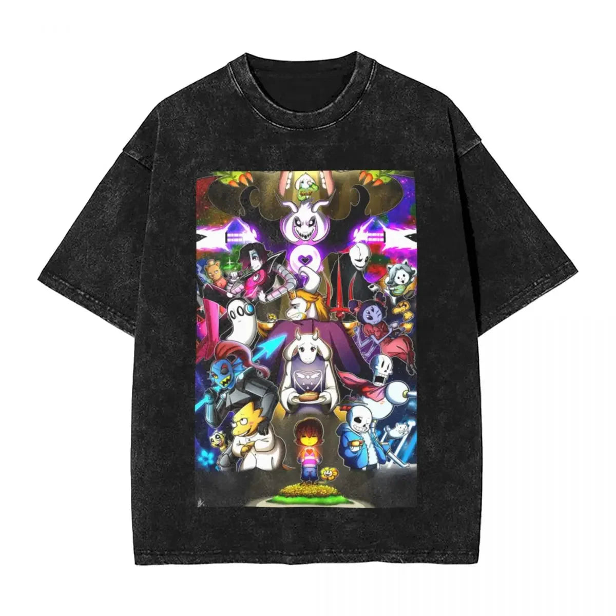 Washed Cartoon T Shirts Undertale Dog Pocket Graphic T-Shirts Cotton Loose Streetwear Short Sleeve Tee Shirt Men Women Clothing