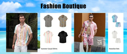 2024 Men's Shirt Shorts Set Two Piece 3D Leaf Print Men's Shirt Short Sleeve Casual Beach Pants Street Vacation Hawaiian Style