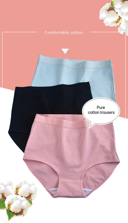 3pcs Cotton Women Panties Lady Plus Size Underwear Large Size High Waist Briefs Breathable Solid Color Female Lingerie