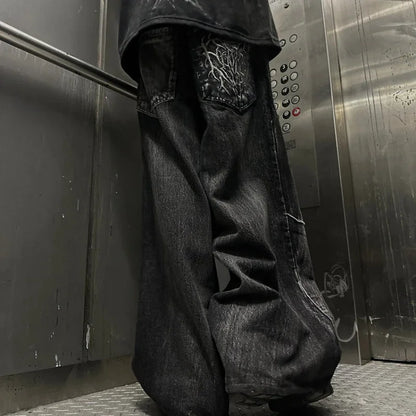 Y2K Ghost Jeans Vintage Relaxed Fit Unisex Jeans High-Street Spider Embroidery Hip-Hop Streetwear A