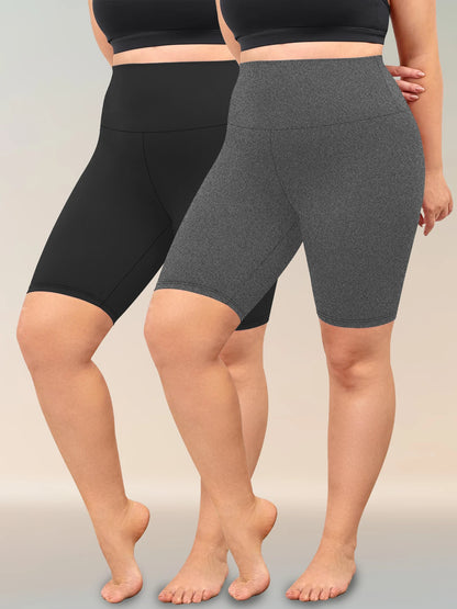 2 Pack Plus Size Biker Shorts for Women High Waisted Super Soft Workout Yoga Athletic Shorts Running