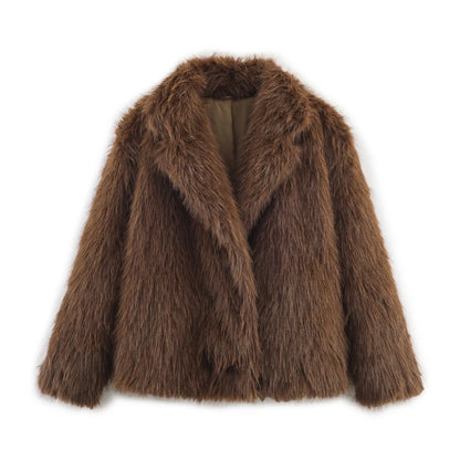 Faux Fur Coat Women’s Winter Jacket – Warm Fluffy Loose Lapel Outerwear