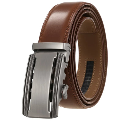 Men's Leather Belt - Genuine Brown Leather With Automatic Buckle | Business Casual