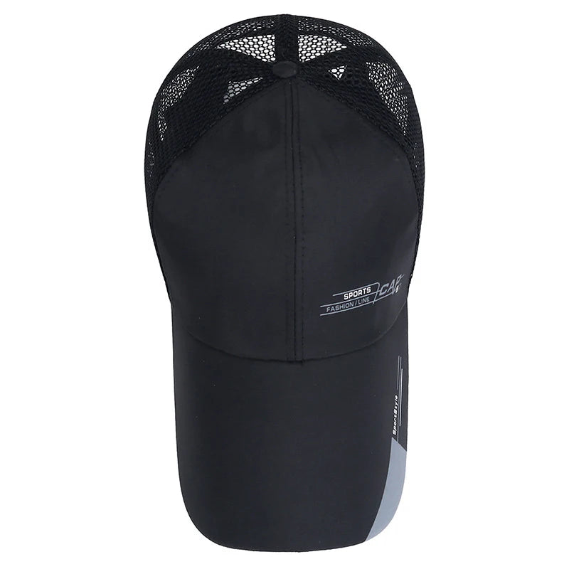 Mens Hat For Fish Outdoor Sports Cap Fashion Line Baseball Cap Mesh Breathable Snapback Hat Long Visor Brim Cap Bone Casquette