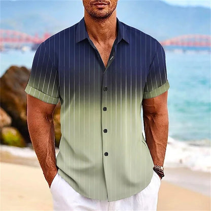 2024 Men's Gradient Striped Shirt Slim Breathable Fashion Short-sleeved High-quality Design Casual Button-down Shirts Male