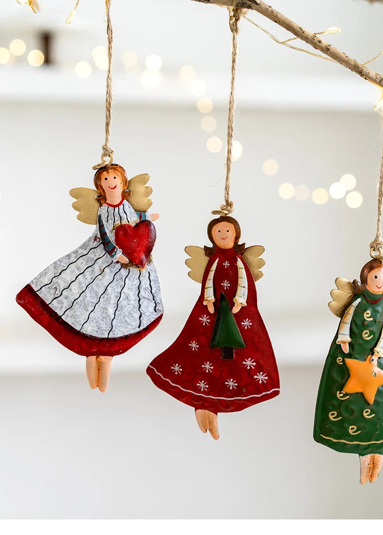 Retro Iron Christmas Angel Pendant - Country Tree Decoration - ZOOMNSTORE