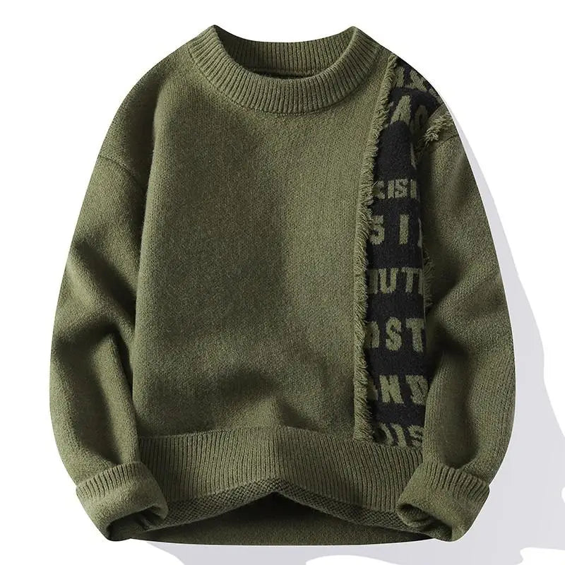 Patchwork Knitted Sweater - Men's Autumn Casual Streetwear Warm Pullover Jumper