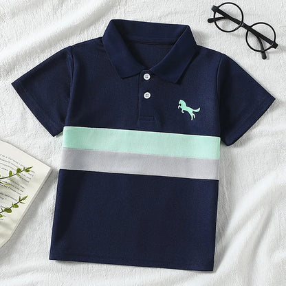 1/2/3 piece set of children's striped multi-color POLO short sleeved boy handsome casual lapel button top versatile sports T-shi
