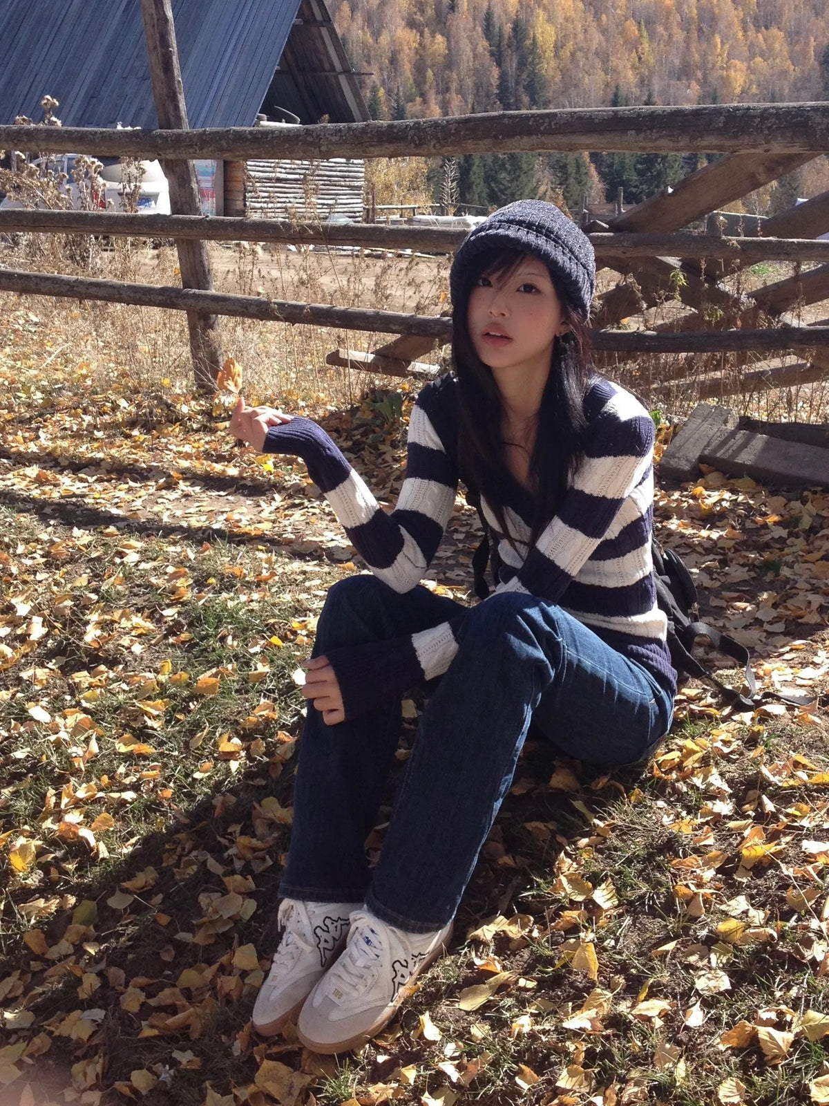 Karrram Japanese Y2k V-neck Striped Sweater Vintage Harajuku Knit Slim Pullovers Korean Style Winter Knitwear 2000s Aesthetics