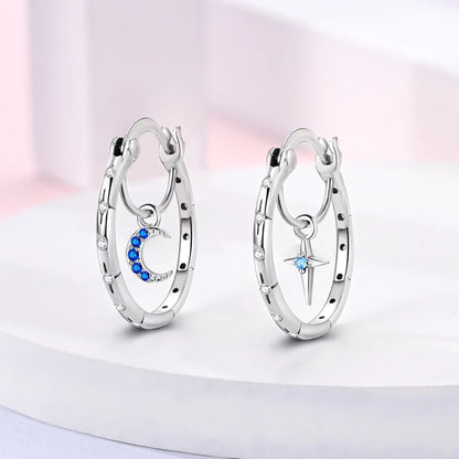 Sterling Silver Hoop Earrings – Zirconium Star Drop Style For Women’s Anniversary Jewelry Gift