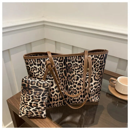 Leopard Print Tote Bag - Women's PU Leather Large Capacity Casual Travel Purse