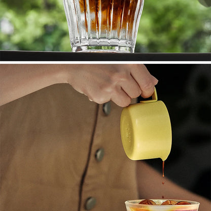 Glass Coffee Cup - MUVNA Ribbed Heat Resistant Espresso Mug, Transparent Gray