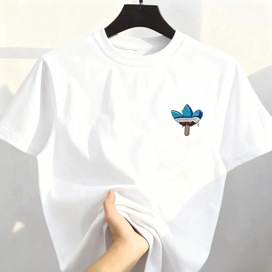 2026 Best-selling Korean Street Pure Cotton Cartoon Printed Round Co mfortable and loose men's and women's T-shirts