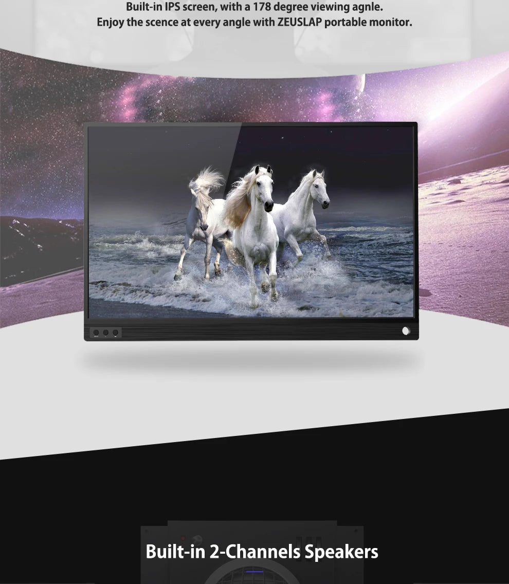 Portable Monitor 15.6 Inch - ZEUSLAP 1080p IPS Panel USB C Portable Screen for Laptop & Phone