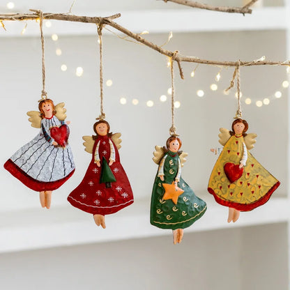 Retro Iron Christmas Angel Pendant - Country Tree Decoration - ZOOMNSTORE