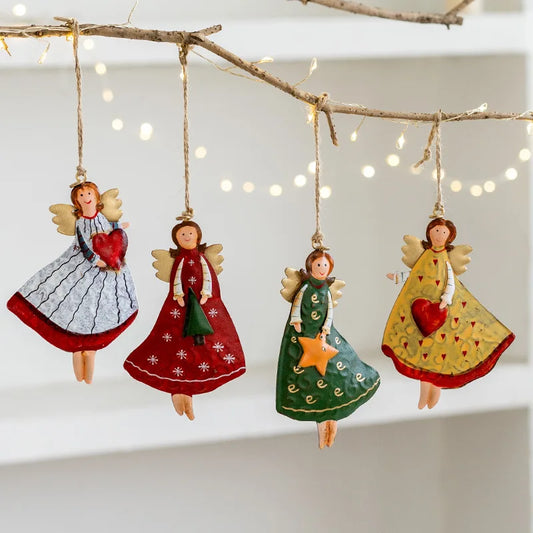 Retro Iron Christmas Angel Pendant - Country Tree Decoration - ZOOMNSTORE