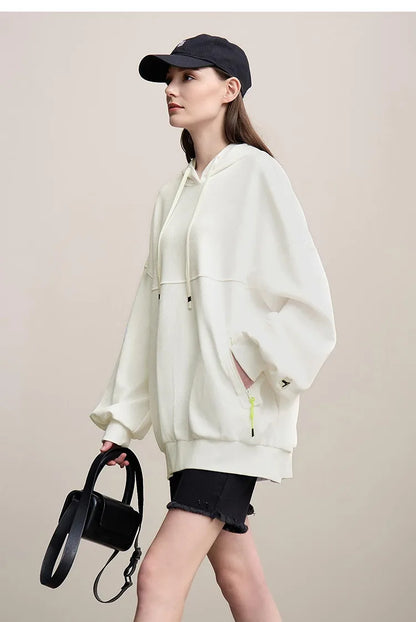 Amii Women's Sweatshirt 2026 Spring New Casual Letter Embroidery Printed Hooded Sweater Women's Loose Versatile Top 12641024