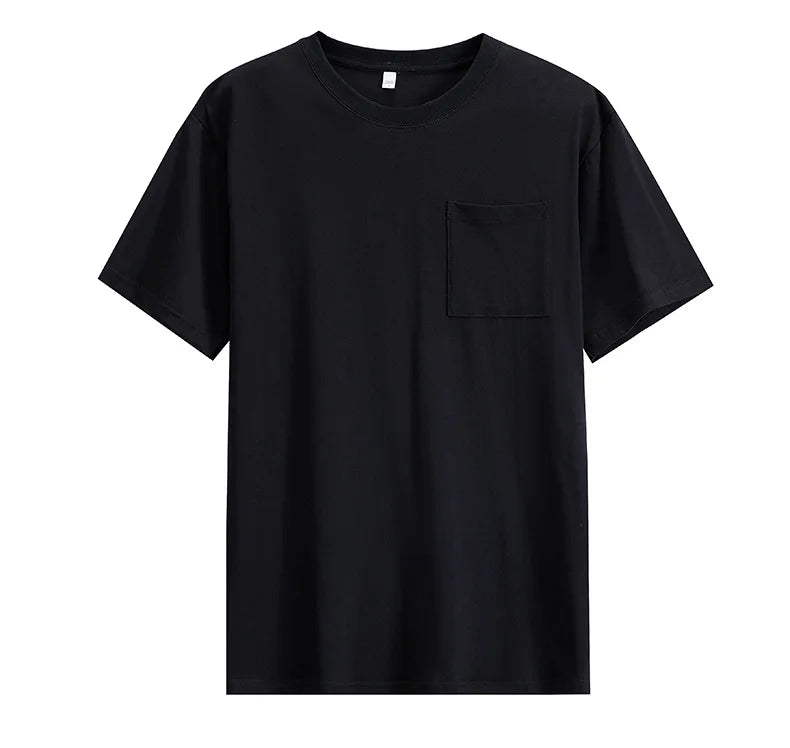 Mens Womens Cotton Pocket Short Sleeve Fashion Soft White Black Loose Fit Tee Shirt Tops High Qualtity Breathable Leisure Tops
