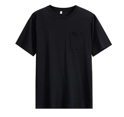 Mens Womens Cotton Pocket Short Sleeve Fashion Soft White Black Loose Fit Tee Shirt Tops High Qualtity Breathable Leisure Tops