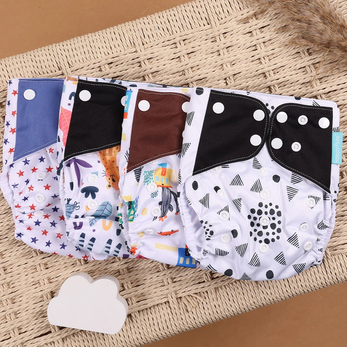 Eco Friendly Cloth Diaper - HappyFlute 4Pcs Reusable Baby Diaper Set Waterproof Pocket Design