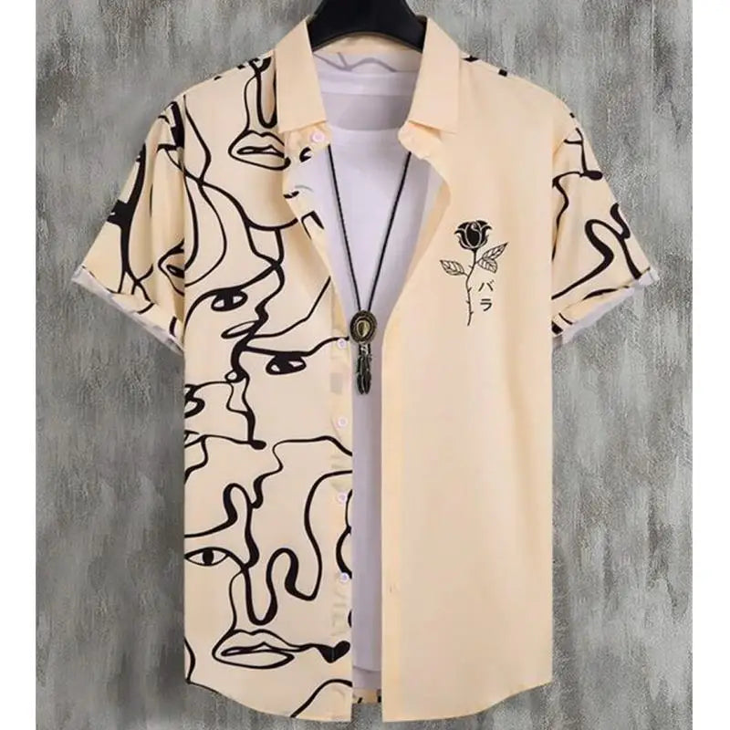 Hawaiian Men'S Shirt 3d Flower&Text Printing Beach Party Sweatshirt Loose Oversized And Blouse High-Quality Clothing