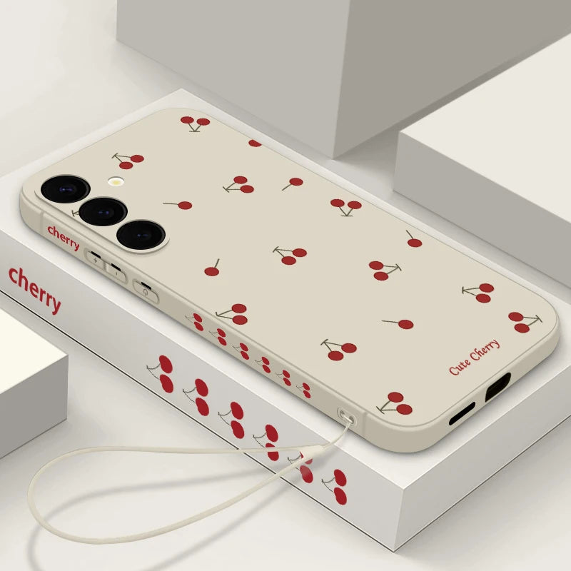 Little Cherry Magnetic Case For Samsung Galaxy S25 FE S26 S25 S24 S23 S22 Ultra Plus For Magsafe Wireless Charge Lanyard Cover