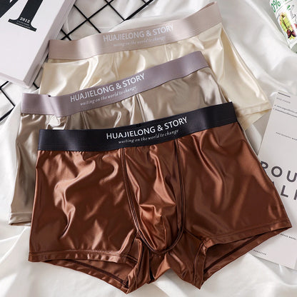 Luxury Ice Silk Boxers - Breathable Satin Mens Underwear 3PCS
