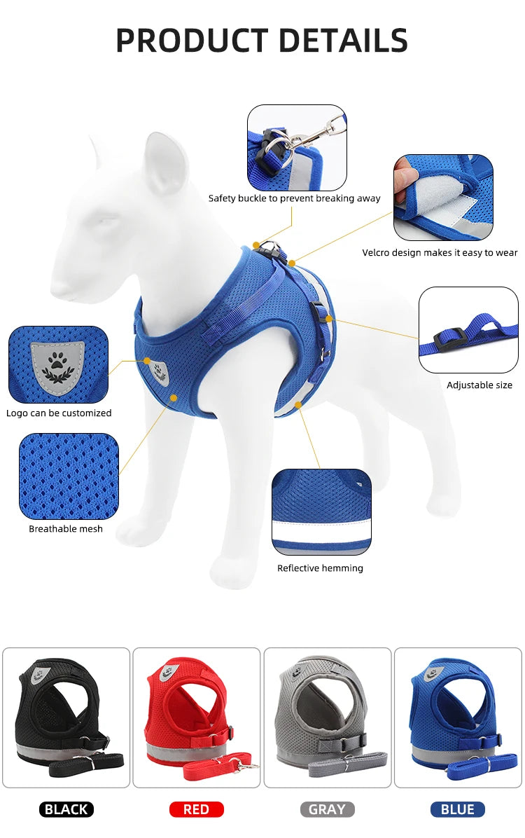 Dog Harness Leash Bulldog Vest Style Summer Reflective Puppy Harnesses Teddy Pet Supplies Breathable Rope Small Dog Collar Corgi