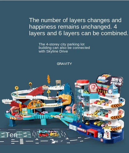 Electric Rail Car Dinosaur Building Parking Lot Adventure Racing Rail Car Toys Children Brain Mechanical Interactive Rail Cars