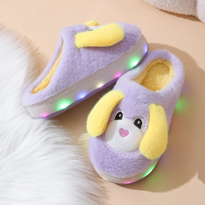 Kids Winter Slippers - Cartoon LED House Shoes With Thick Sole & Anti Slip