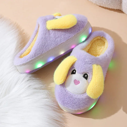 Kids Winter Slippers - Cartoon LED House Shoes With Thick Sole & Anti Slip