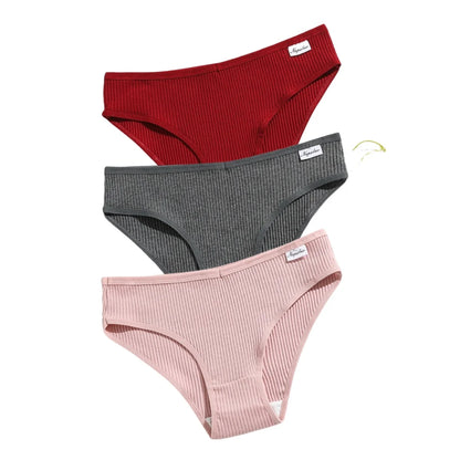 3Pcs/Set Cotton Panties Women Solid Color Soft Breathable Briefs Female Underpants Comfort Stretch Sexy Lingerie S-XL