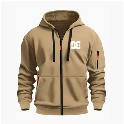 Spring and Autumn Men's Casual Sports Hoodie, Fashionable Arm Pocket Drawstring Hoodie Men's Loose Long-sleeved Shirt Pullover