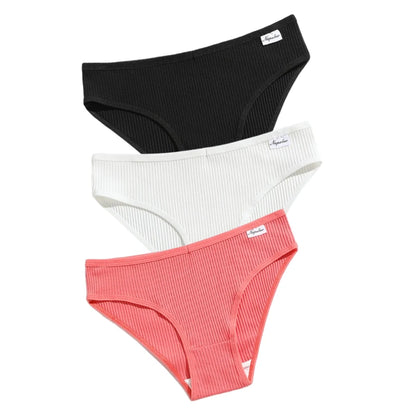 3Pcs/Set Cotton Panties Women Solid Color Soft Breathable Briefs Female Underpants Comfort Stretch Sexy Lingerie S-XL