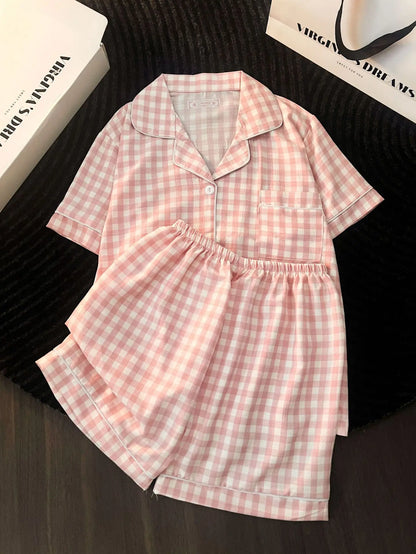 Ins Japanese-Style Minimalist Women's Pajamas Summer Bubble Cotton Cute Girl Loose Short-Sleeve Shorts Loose Summer Outfit Set