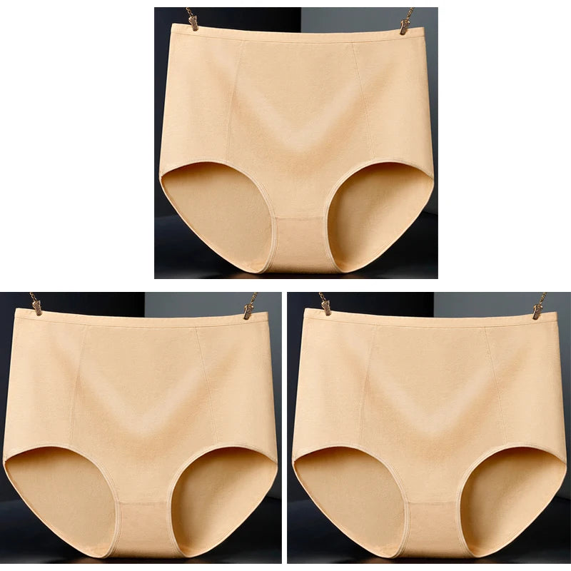 3pcs Pure Cotton Brief Female Solid Panties Girls High Waist Comfort Underpants Lady Plus Size Underwear Women Ventilate Pantys