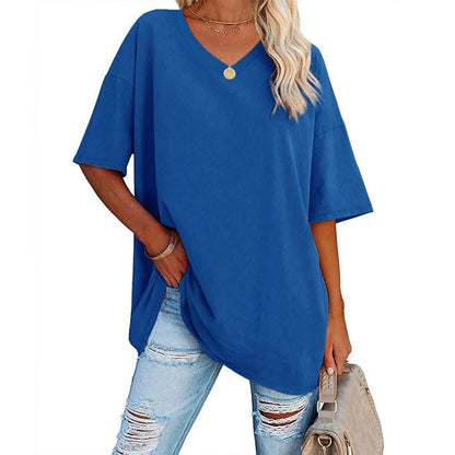 Women's Short Sleeve T Shirt - Cotton Broadcloth Polyester Fabric Top, Loose Fit Tee
