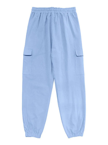 Men's Cotton Linen blend Cargo Jogger Pants Elastic Waist Drawstring Multi Pockets Casual Breathable Streetwear Trousers for Men