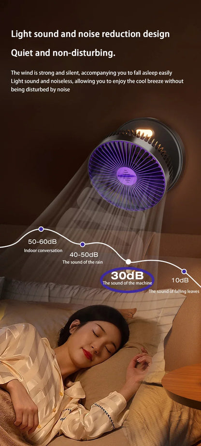 5000mAh 3IN1 Rechargeable Multifunctional Portable Fan Wall Mounted Fan 90° Folding Fan 4 Gears With Warm Night Light New 2025