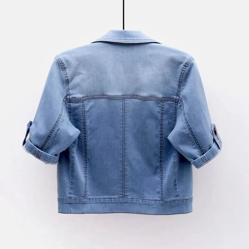 2025 New Spring Summer Women Short Denim Jacket  Fashion Slim Jeans Cape Coat