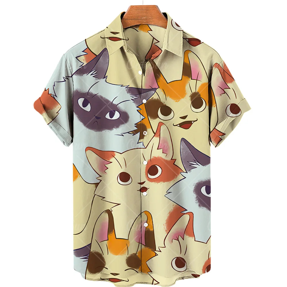Summer Men's Hawaiian Short Sleeve Printed Shirts Loose Fitting Oversized Social Cartoon Pictures Floral Casual Fashion Clothing