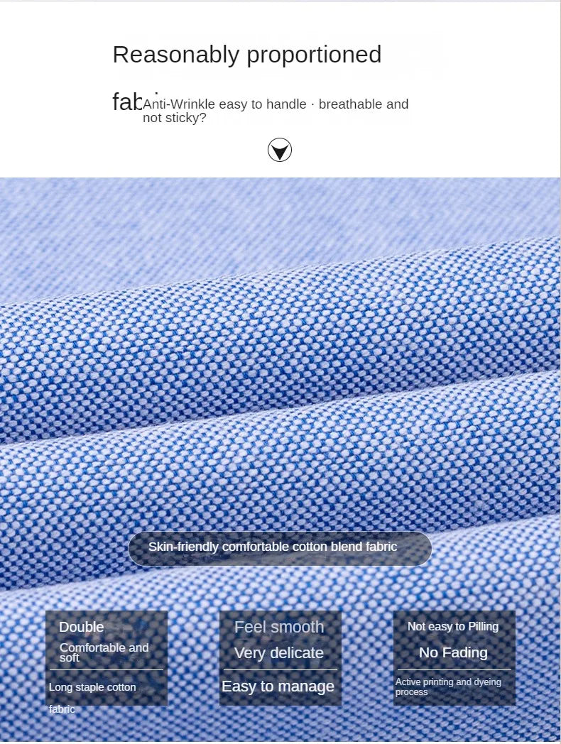 100% Pure Cotton Men's Long Sleeve Shirt Business Casual Solid Color Embroidered Oxford Spun Shirt