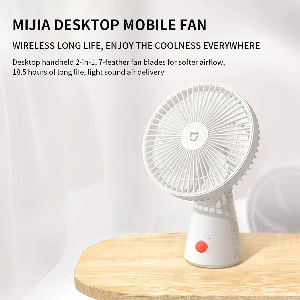 XIAOMI Mijia Portable Desk Fan USB Rechargeable Handheld Mini Electric Fans Cordless Air Cooling Small Fan 4 Gears Speed