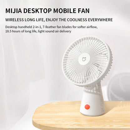 XIAOMI Mijia Portable Desk Fan USB Rechargeable Handheld Mini Electric Fans Cordless Air Cooling Small Fan 4 Gears Speed